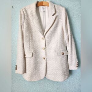 Maison D'amelie Chic Oatmeal Cream Blazer with Gold Accents